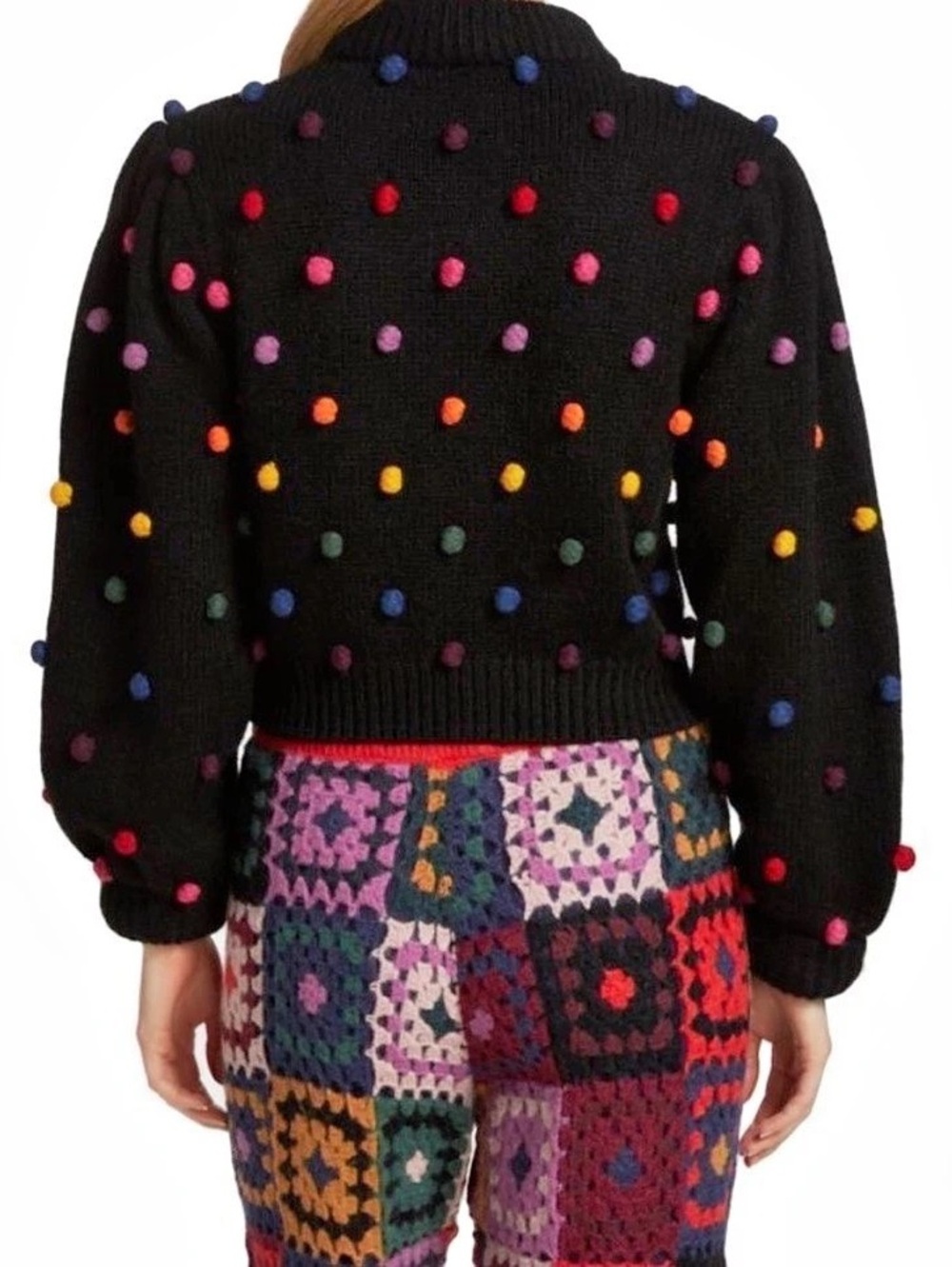 FARM Rio Rainbow Pom Blouson Sleeve Sweater Multicolor Small - Picture 2 of 8